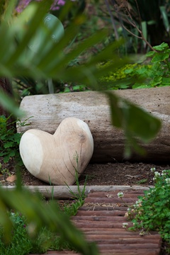 wooden heart at bench